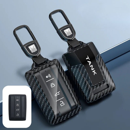 Great Wall Zinc Alloy + Carbon Fiber Texture Car Key Fob Case Cover For Tank 300, 400, 500