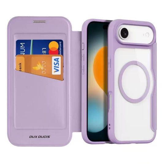 [With Card Slot][Magsafe Compatible] Apple iPhone Air - Magnetic Catch Transparent Flip PU Leather Wallet Series Case