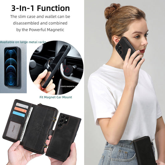 [With Card Holder][With Strap] Samsung S25/Plus/Ultra - Multi-functional PU Leather Flip Wallet Case