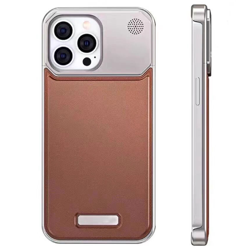 Load image into Gallery viewer, Apple iPhone 13/Pro/Pro Max Leather Titanium Gray Metal Frameless Telescopic Essentials Series Case
