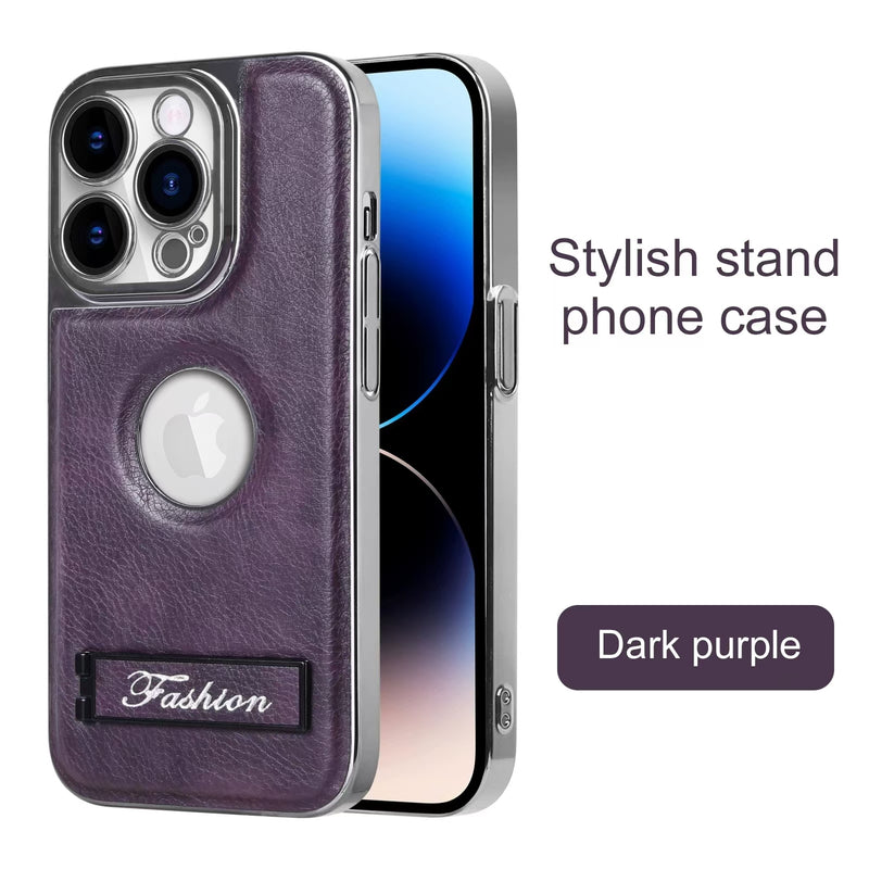 Load image into Gallery viewer, [Built-in Stand] Apple iPhone 15/Pro/Pro Max Electroplated Leather Full-protection Shockproof Stand Series Case
