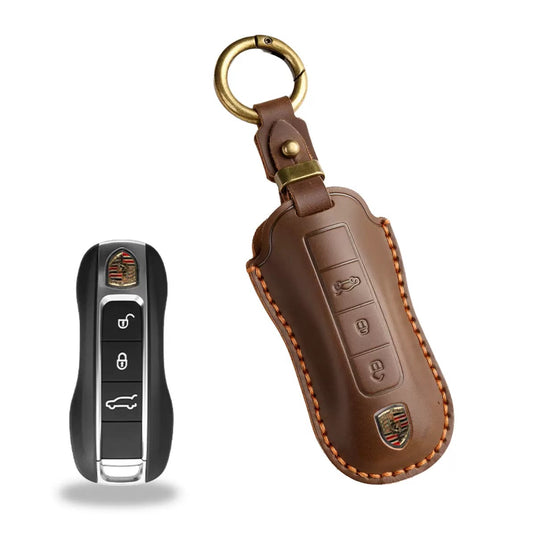 Porsche Handcrafted Genuine Leather Car Key Fob Case Cover For Macan, 718, Panamera