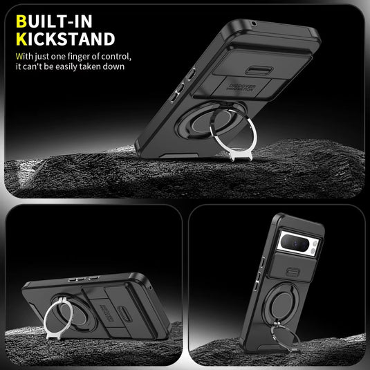 [Built-in Ring Bracket][With Lens Slide Cover] Google Pixel 8 Pro/A Shockproof Heavy Duty Series Case