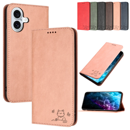 [With Card Slot] Apple iPhone 11/Pro/Pro Max Cat Embossed Flip Shockproof Genuine Leather Series Case