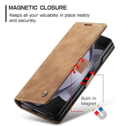 [With Card Slot] Samsung Galaxy Z Fold 6 SM-F956 Matte PU Leather Shockproof Wallet Series Case