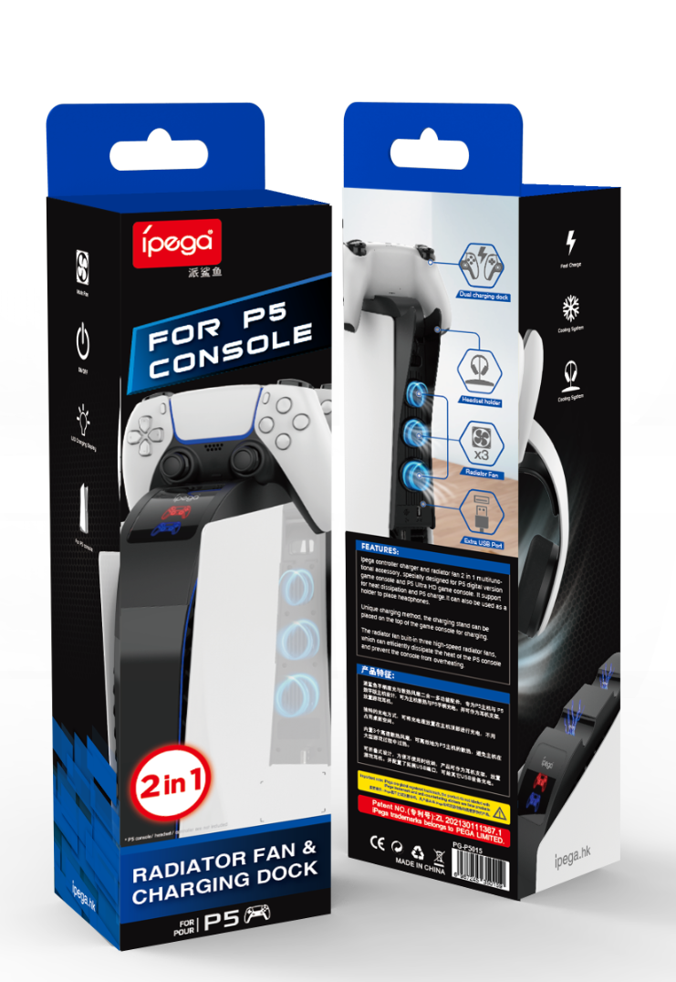 Load image into Gallery viewer, [With Built-in Cooling Fan] Sony PlayStation 5 PS5 - 2 in 1 Dual Controller Charging Stand Fan Headset Storage Rack - Polar Tech Australia
