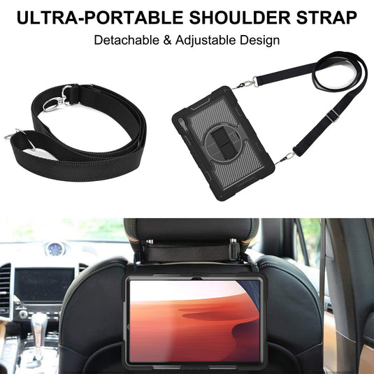 [Built-in Stand] Samsung Galaxy Tab S10 FE Plus (2025) 13.1" - 360 Degree Rotating Shockproof Protection Case With Hand & Shoulder Strap
