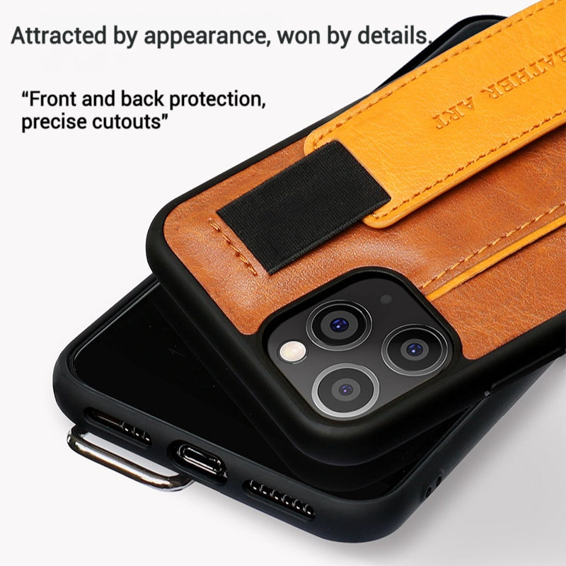 Load image into Gallery viewer, [With Retractable Wrist Strap] Apple iPhone 16/Pro/Pro Max/Plus Leather TPU Frame Full-Protection Shockproof Essentials Series Case
