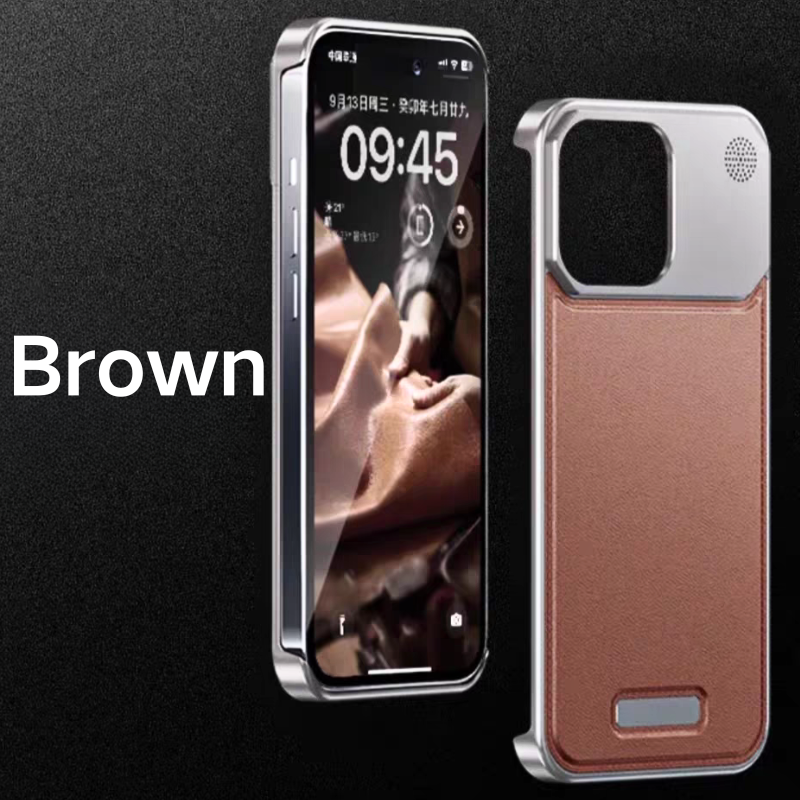 Apple iPhone 16/Pro/Pro Max Leather Titanium Gray Metal Frameless Telescopic Essentials Series Case - i-Station Mobile Phone & Electronic Device Repair and Accessories