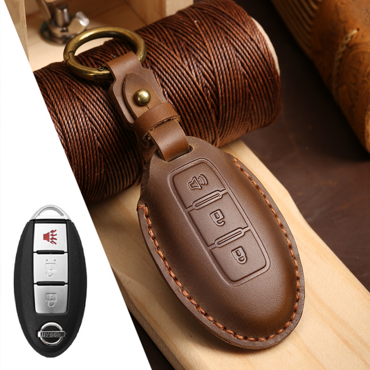 Nissan Handcrafted Genuine Leather Car Key Fob Case Cover For Pathfinder, Murano, Micra, Altima, Sentra,  Note, Juke, Armada, Qashqai