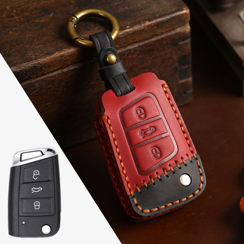 Load image into Gallery viewer, Volkswagen Handcrafted Genuine Leather Car Key Fob Case Cover For Passat, Golf, Magotan, Jetta, Tiguan
