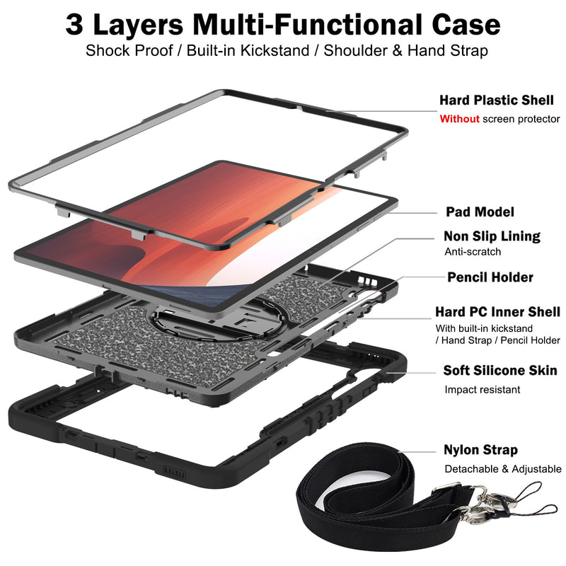 Load image into Gallery viewer, [Built-in Stand] Samsung Galaxy Tab S10 FE Plus (2025) 13.1&quot; - 360 Degree Rotating Shockproof Protection Case With Hand &amp; Shoulder Strap
