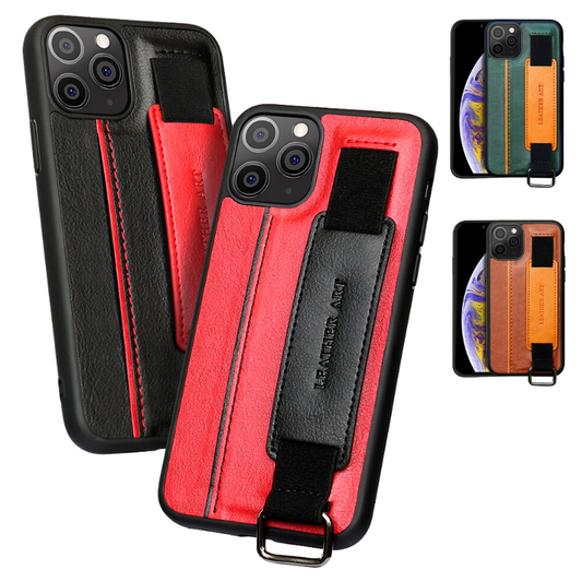 [With Retractable Wrist Strap] Apple iPhone 16/Pro/Pro Max/Plus Leather TPU Frame Full-Protection Shockproof Essentials Series Case