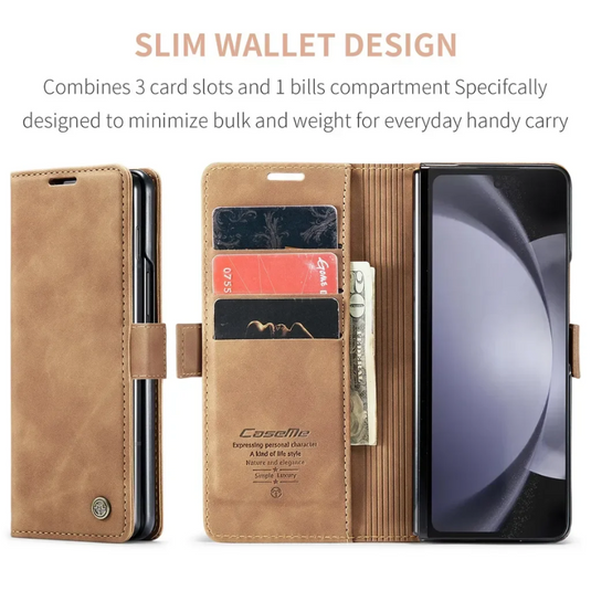 [With Card Slot] Samsung Galaxy Z Fold 6 SM-F956 Matte PU Leather Shockproof Wallet Series Case