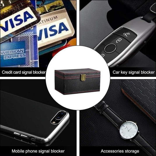 Car Key Carbon Fiber Pattern Leather Signal Blocking Box