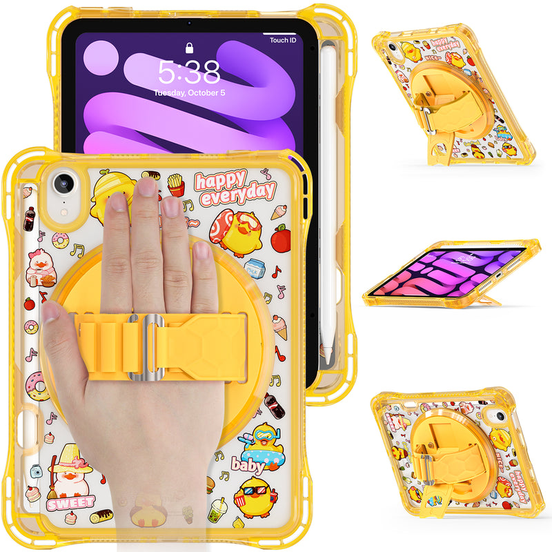 Load image into Gallery viewer, [Built-in Pen Slot][With Shoulder Strap] Apple iPad Mini 6/7 8.3&#39;&#39; 6/7th Gen (2021/2024) Cartoon Kids Transparent Anti-Drop Protective Stand Case
