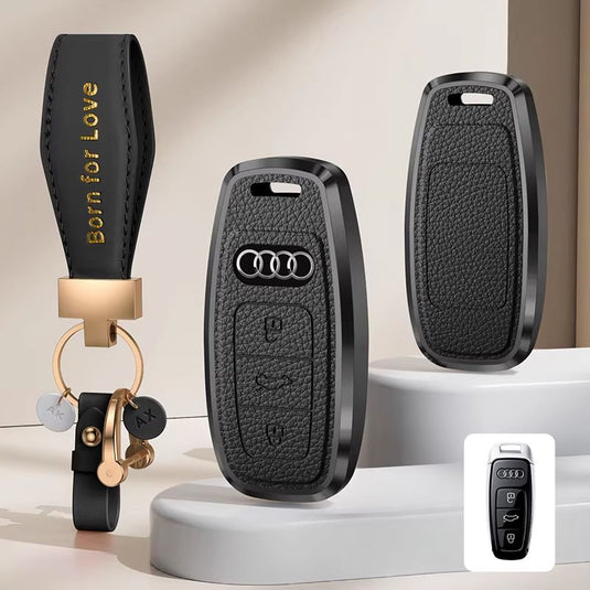 Audi Aluminum Alloy Leather Car Key Fob Case Cover For A6L, A4L, Q5L, A3L, Q3, Q2L, A5, A7L, Q7, A8, Q4 e-tron - i-Station Mobile Phone & Electronic Device Repair and Accessories