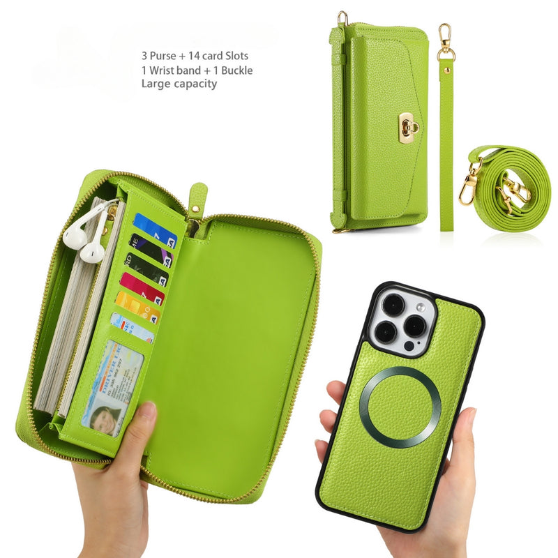 Load image into Gallery viewer, [With Shoulder Strap] [Magsafe Compatible] Apple iPhone 12/Pro/Max - Crossbody Wallet Style Shockproof Phone Case
