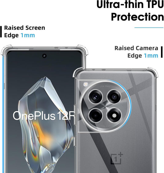 OnePlus 1+12/12R - AirPillow Cushion Transparent Soft Clear TPU Four Corners Protective Case With 2PC 9H Tempered Glass Screen Protector