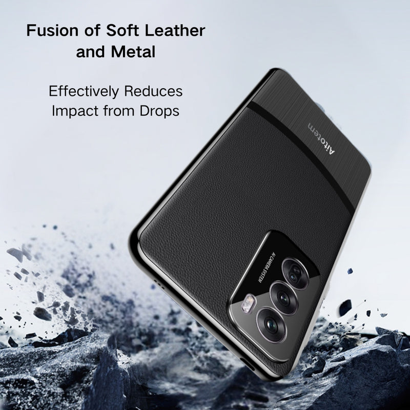 Load image into Gallery viewer, OPPO Reno12/Pro - Electroplated Spliced Vegan Leather Hard-Edge Shockproof Protective Case
