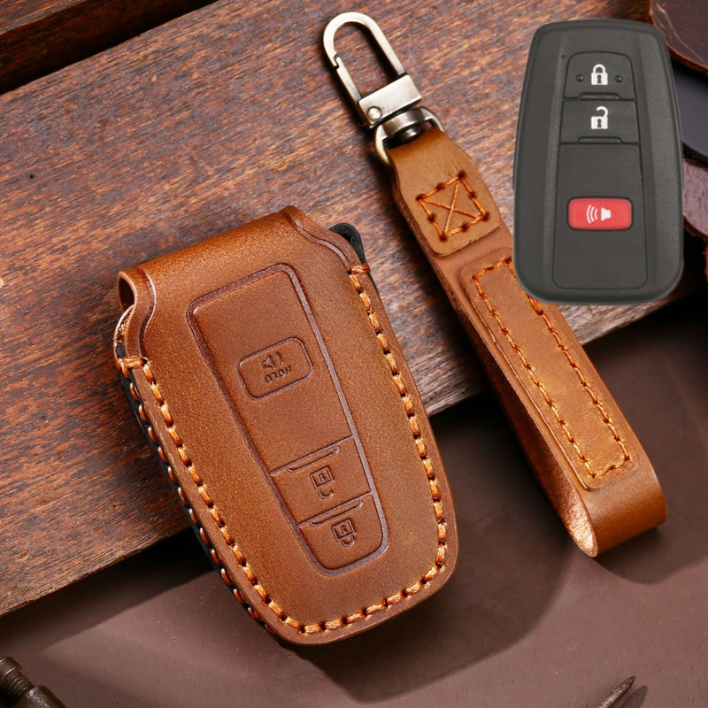 Load image into Gallery viewer, Toyota Handcrafted Genuine Leather Car Key Protective Case For Camry, C-HR, Corolla, RAV4, Avalon, Land Cruiser, Prado, Prius
