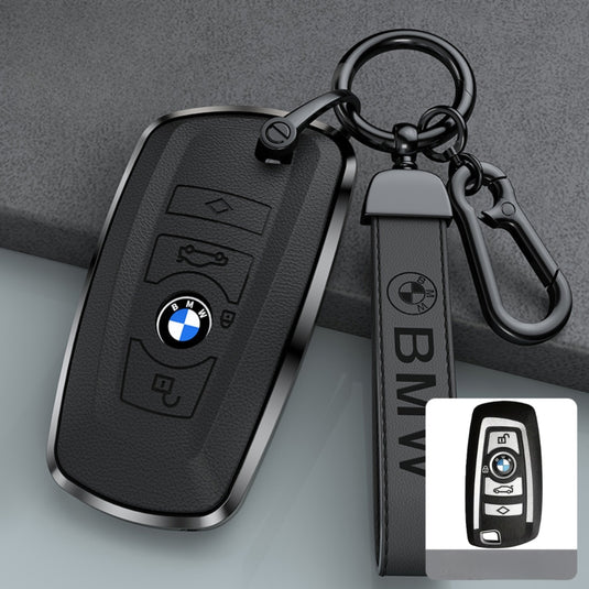 BMW Zinc Alloy + Leather Protection Car Key Case For 1, 2, 3, 5, 7 Series, X3, X5, X6