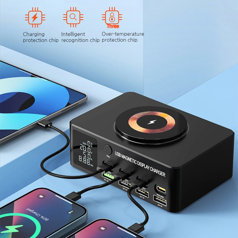 Load image into Gallery viewer, 100W PD Multi-Port Charger with Smart Display &amp; Wireless Charging - i-Station Mobile Phone &amp; Electronic Device Repair and Accessories
