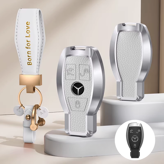 Mercedes Benz Aluminum Alloy Leather Car Key Fob Case Cover For Benz A, C, E, S, G-Class, GLA, GLB, GLC, GLE, GLS, CLA, CLS, EQC