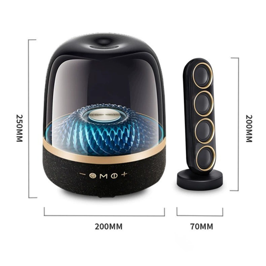 [L21 Max][With Speakers & Stand] 2.1 Channel RGB Crystal Clear Desktop Speaker with Bluetooth 5.4 & AUX-IN, Black & Gold Collector’s Edition
