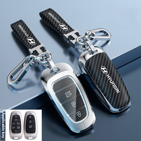 Hyundai Zinc Alloy + Carbon Fiber Texture Car Key Case For Palisade, Elantra, Accent, Kona, Santa Fe, Veloster