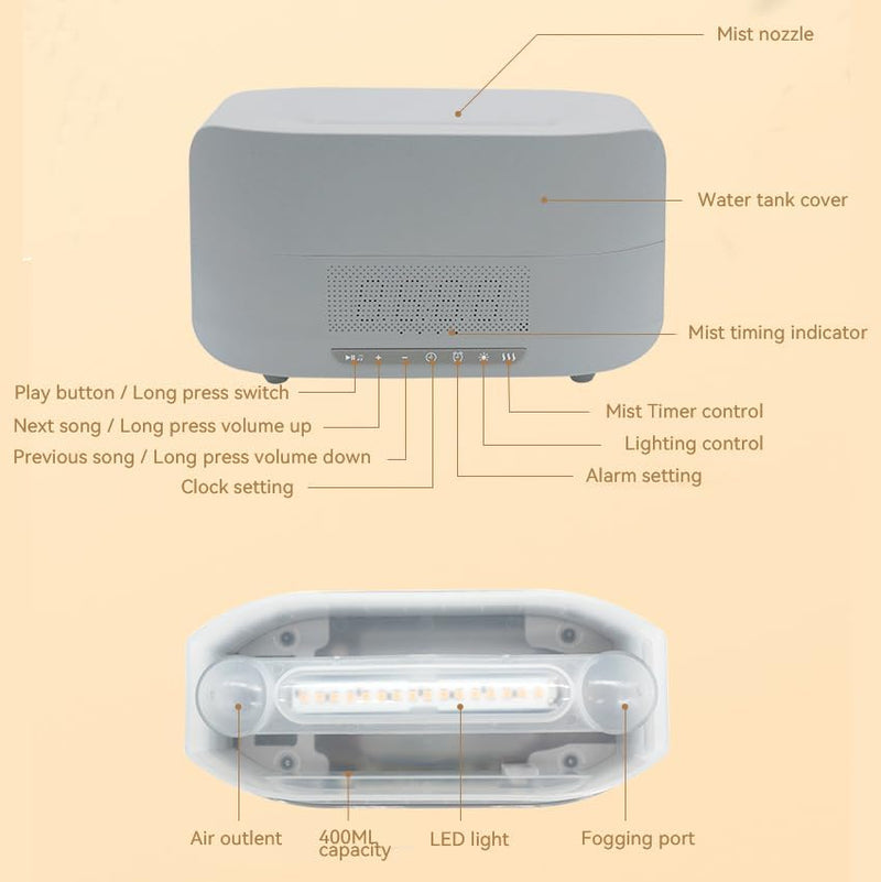 Load image into Gallery viewer, Essential Oil Diffuser, Flame Aroma Diffuser Humidifier With Bluetooth Speaker and Clock, 400ML High Capacity Humidifier for Office and Bedroom
