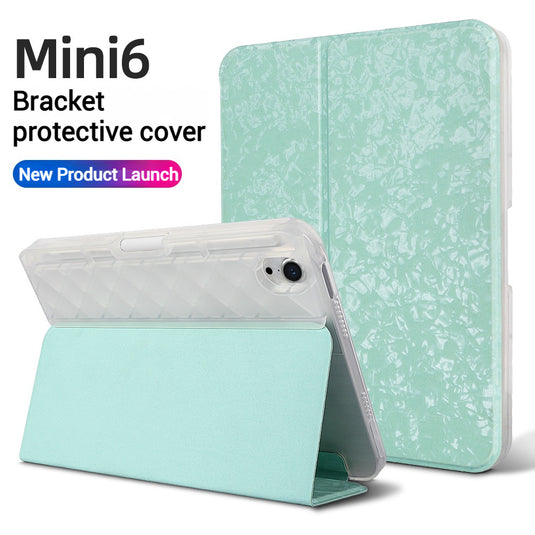 [Built-in Pen Slot] Apple iPad Mini 6/7 8.3'' 6/7th Gen (2021/2024) Shell Pattern Leather Transparent Protective Case