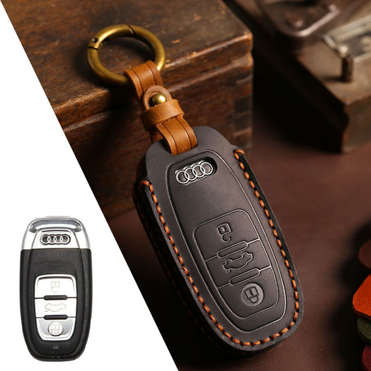 Audi Handcrafted Genuine Leather Car Key Protective Case For A3, A4, A5, A6, A8, Q2, Q5, Q7, Q8, e-tron