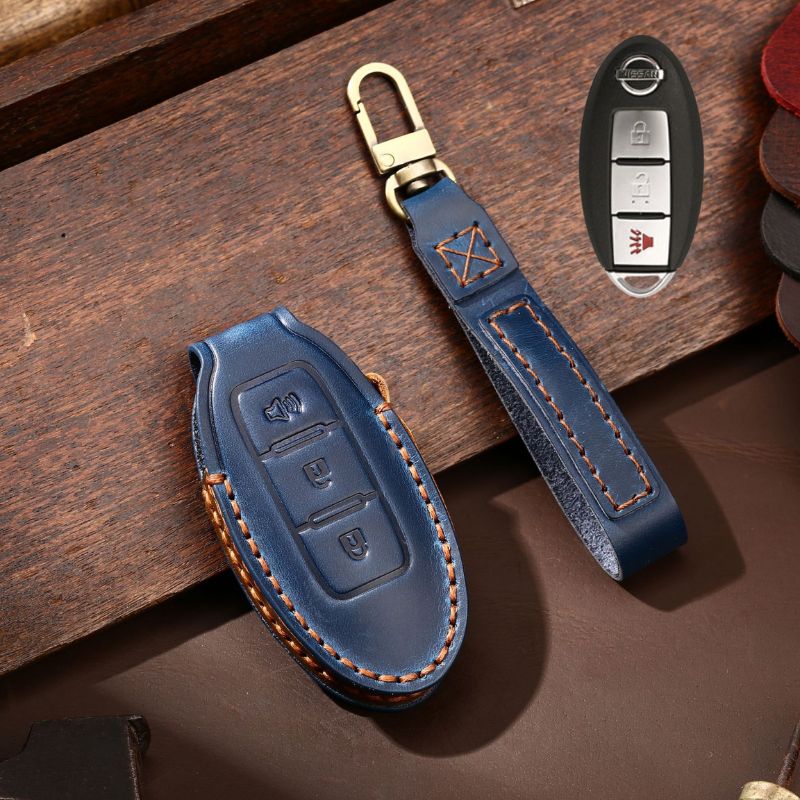 Load image into Gallery viewer, Nissan Handcrafted Genuine Leather Car Key Fob Case Cover For Altima, Rogue, Sentra, Pathfinder, Frontier, Maxima, Titan, Murano, Kicks, Juke, Qashqai, X-Trail
