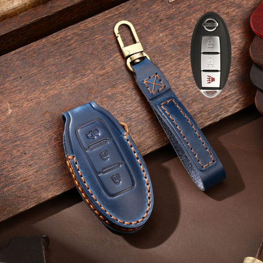 Nissan Handcrafted Genuine Leather Car Key Fob Case Cover For Altima, Rogue, Sentra, Pathfinder, Frontier, Maxima, Titan, Murano, Kicks, Juke, Qashqai, X-Trail