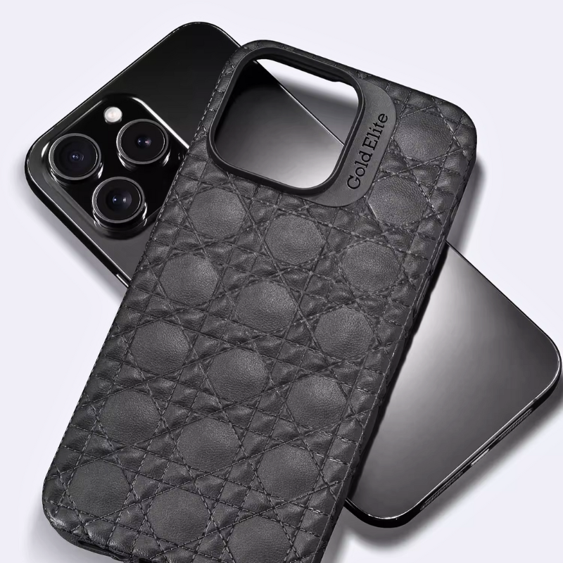 Load image into Gallery viewer, Apple iPhone 14 Pro/Pro Max Rhombic Genuine Leather Anti-drop Essentials Series Case
