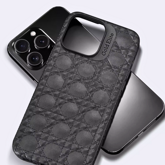 Apple iPhone 15 Pro/Pro Max Rhombic Genuine Leather Anti-drop Essentials Series Case