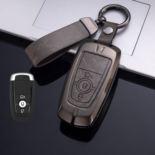 Ford Zinc Alloy Leather Folding Key Case For Ranger, Mustang, Everest, Escape, Puma, Transit, Focus, Fiesta, Ranger Raptor, Mondeo