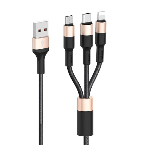 [X26][3 in 1][1M][Heavy Duty] HOCO Universal Traveling Fast Charging Data Sync USB Cable For USB-C / Lightning / Micro Phone & Tablet Device