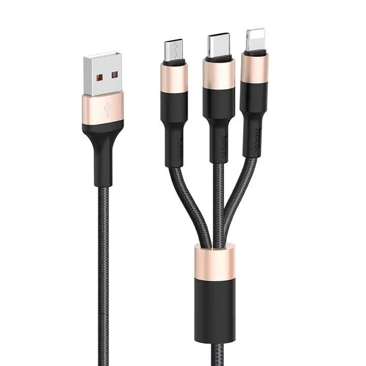 Load image into Gallery viewer, [X26][3 in 1][1M][Heavy Duty] HOCO Universal Traveling Fast Charging Data Sync USB Cable For USB-C / Lightning / Micro Phone &amp; Tablet Device
