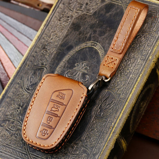 Hyundai Handcrafted Genuine Leather Car Key Protective Case For Santa Fe, Sport, Ix45, Equus, Centennial, Genesis G80, Grandeur, Azera