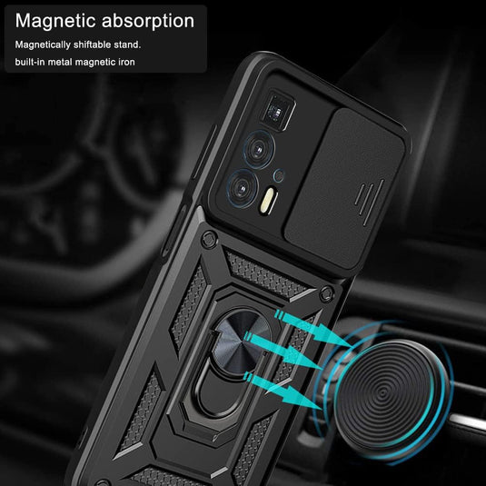 [Magnetic Ring Kickstand][Camera Cover] Motorola Moto Edge 20 Pro - Shield Shockproof Rugged Heavy Duty Case With 2PC 9H Glass Screen Protector