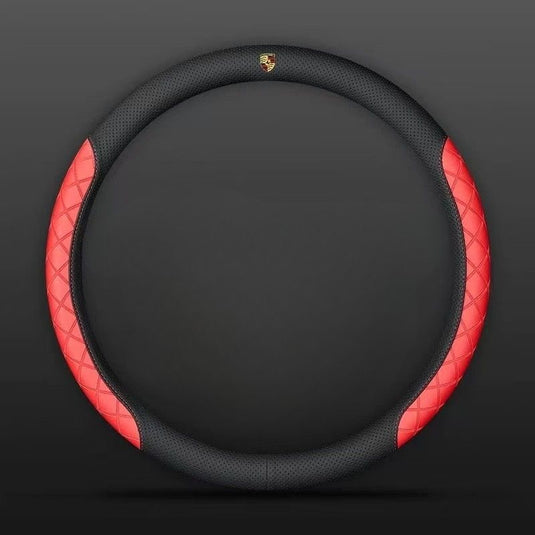 Porsche PU Leather Steering Wheel Cover with Heat-Pressed Embossed Texture For Cayenne, Macan, Panamera, 718, 911, Taycan