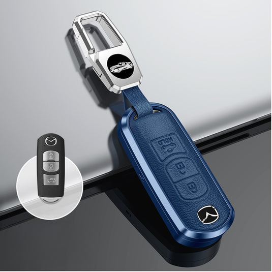 Mazda Aluminum Alloy Genuine Leather Key Case For MX-5, CX-5, CX-7, CX-9, Mazda 6