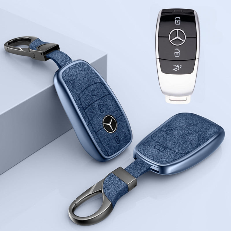 Load image into Gallery viewer, Mercedes Benz Aluminum Alloy Leather Key Protection Case For Benz A, C, E, S, G-Class, GLA, GLB, GLC, GLE, GLS, CLA, CLS, EQC
