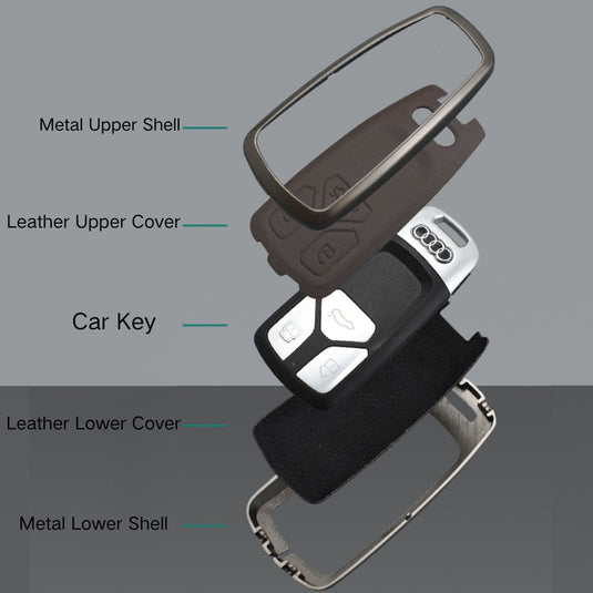 Audi Zinc Alloy + Leather Car Key Case For A4, A5, A6,A8, Q2, Q5, Q7