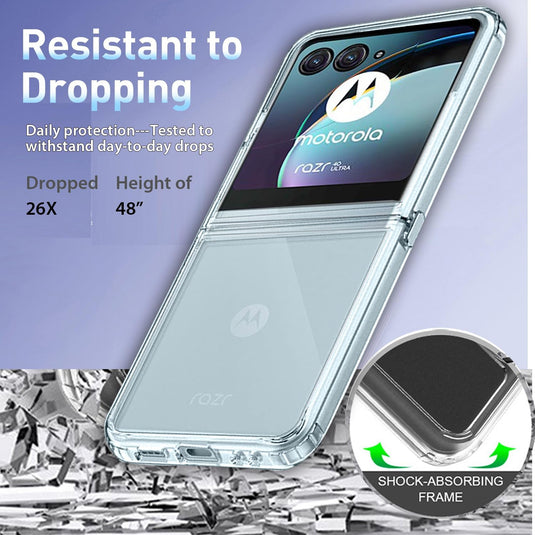 Motorola Moto Razr 40 - AirPillow Cushion Transparent Soft Clear TPU Shockproof Case With 2PC 9H Tempered Glass Screen Protector