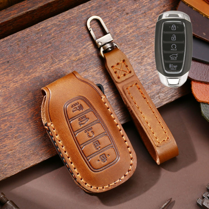 Load image into Gallery viewer, Hyundai Handcrafted Genuine Leather Car Key Protective Case For Santa Fe, Tucson, Palisade, Kona, Santa Fe, Azera
