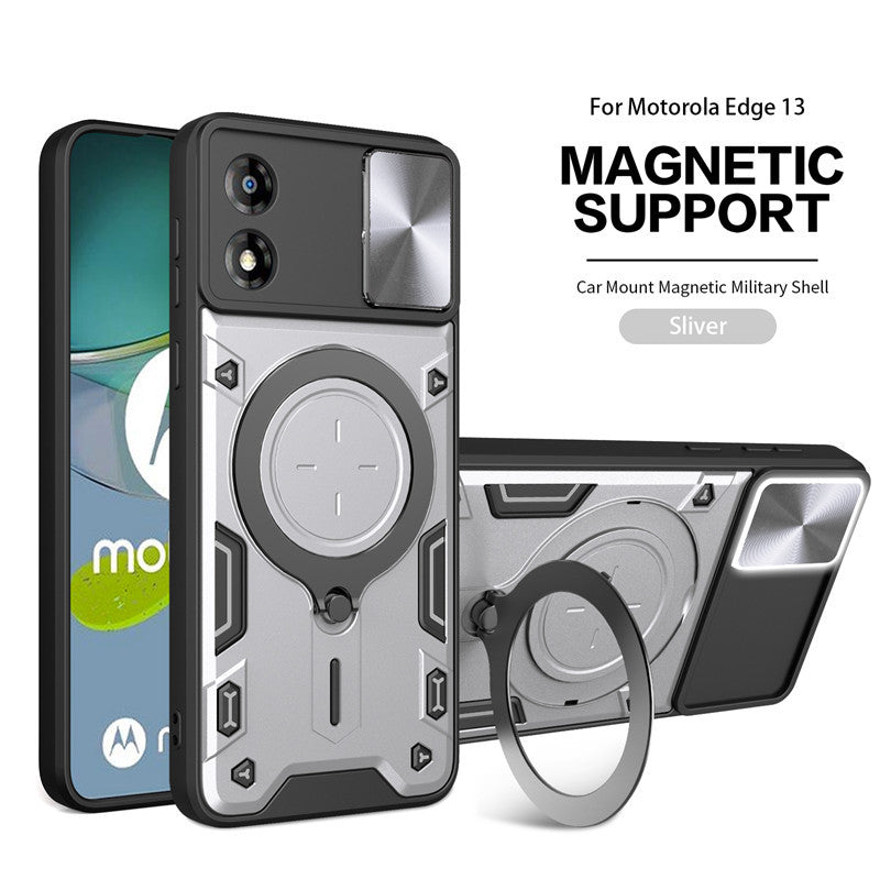 Load image into Gallery viewer, [Ring Rotating Stand][Camera Lens Cover] Motorola Moto E13 - Shield Shockproof Rugged Heavy Duty Case With 2PC 9H Tempered Glass Screen Protector
