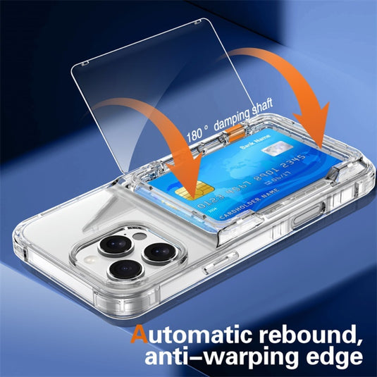 [With Card Slot] Apple iPhone 15/Plus/Pro/Max - Transparent Foldable Wallet Stand Shockproof Phone Case